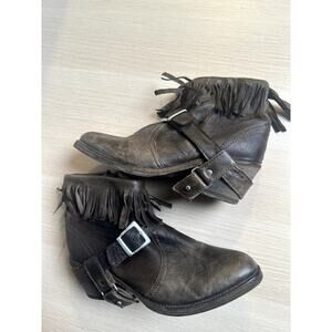 Vintage All Saints Brown Leather Frills Buckle Boot Size 39